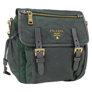 Authentic PRADA Shoulder Bag Nylon Green Gold